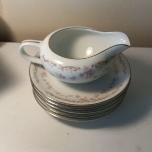 Halsey Japan Fine China rise chintz 5 saucers and creamer